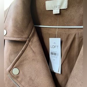 LOFT Faux Suede Zip Up Moto Jacket Camel/Tan Size M